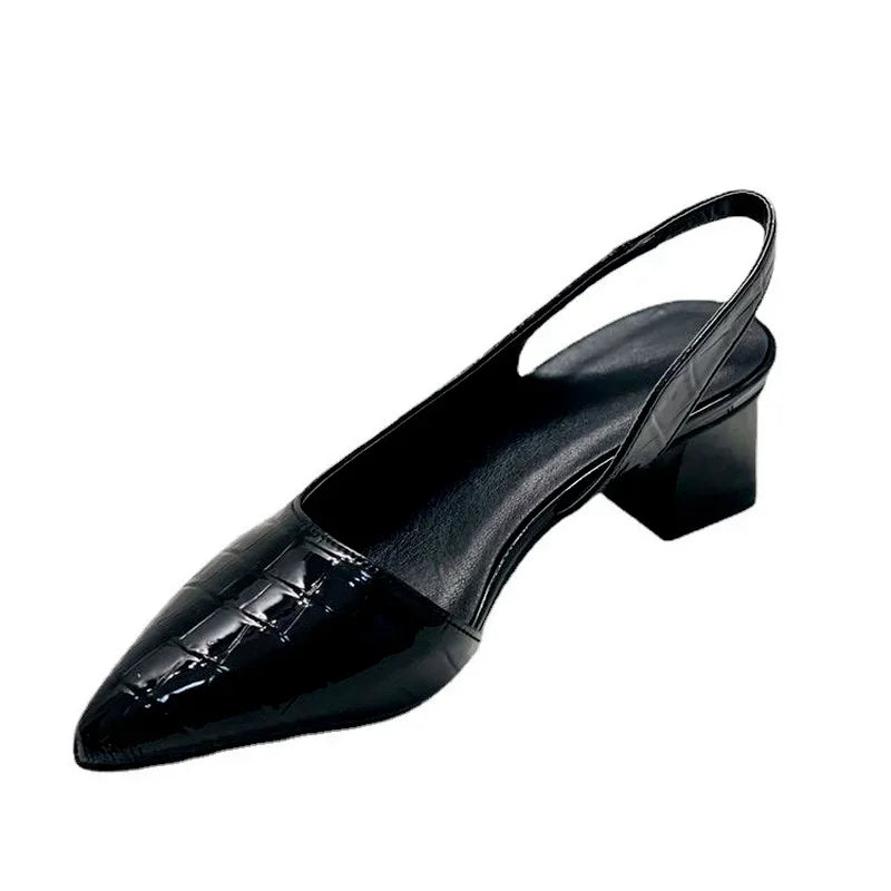 LBSFY -Women's Pointed Toes Pumps Mid Chunky Heels Slingback Sandals Shoes Summer New Vintage Woman Lady Female Sandals Slippers Shoes