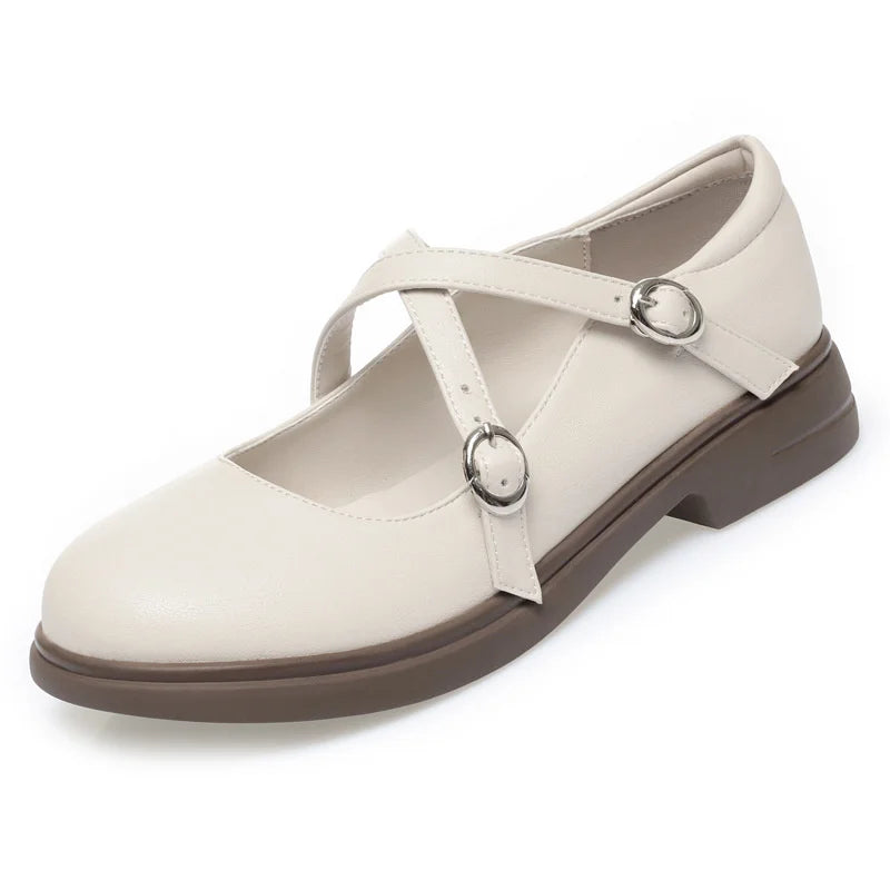 LBSFY -Spring Versatile Breathable Women Mary Jane Shoes Low Heel Buckle Strap Round Toe  Party Dance Soft Leather Single Shoes