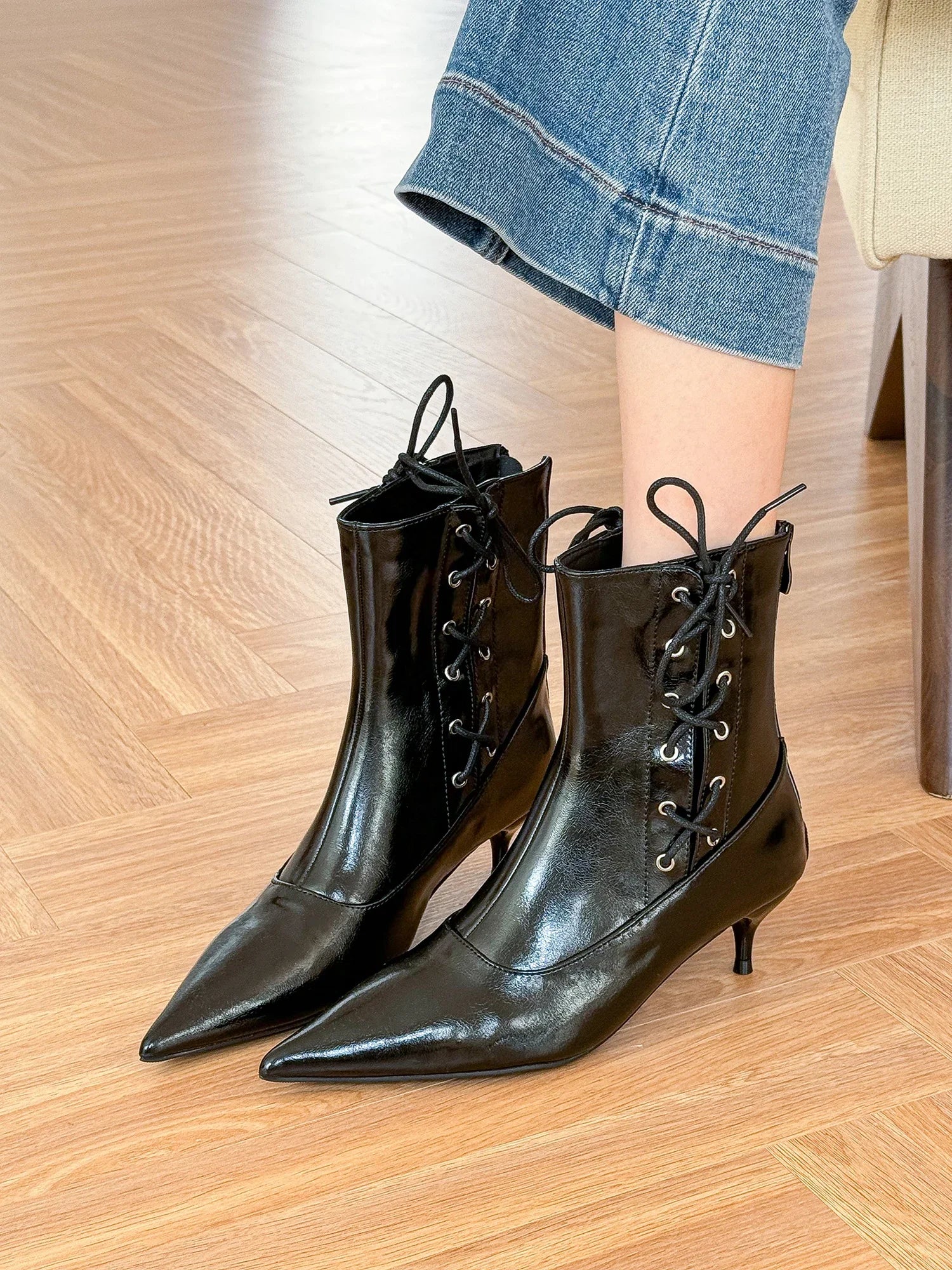 LBSFY  -  New Winter Designer Ankle Boots Women Fashion Sexy Pointed Toe Short Boots Female Cross-tied Elegant High Heel Boots Women