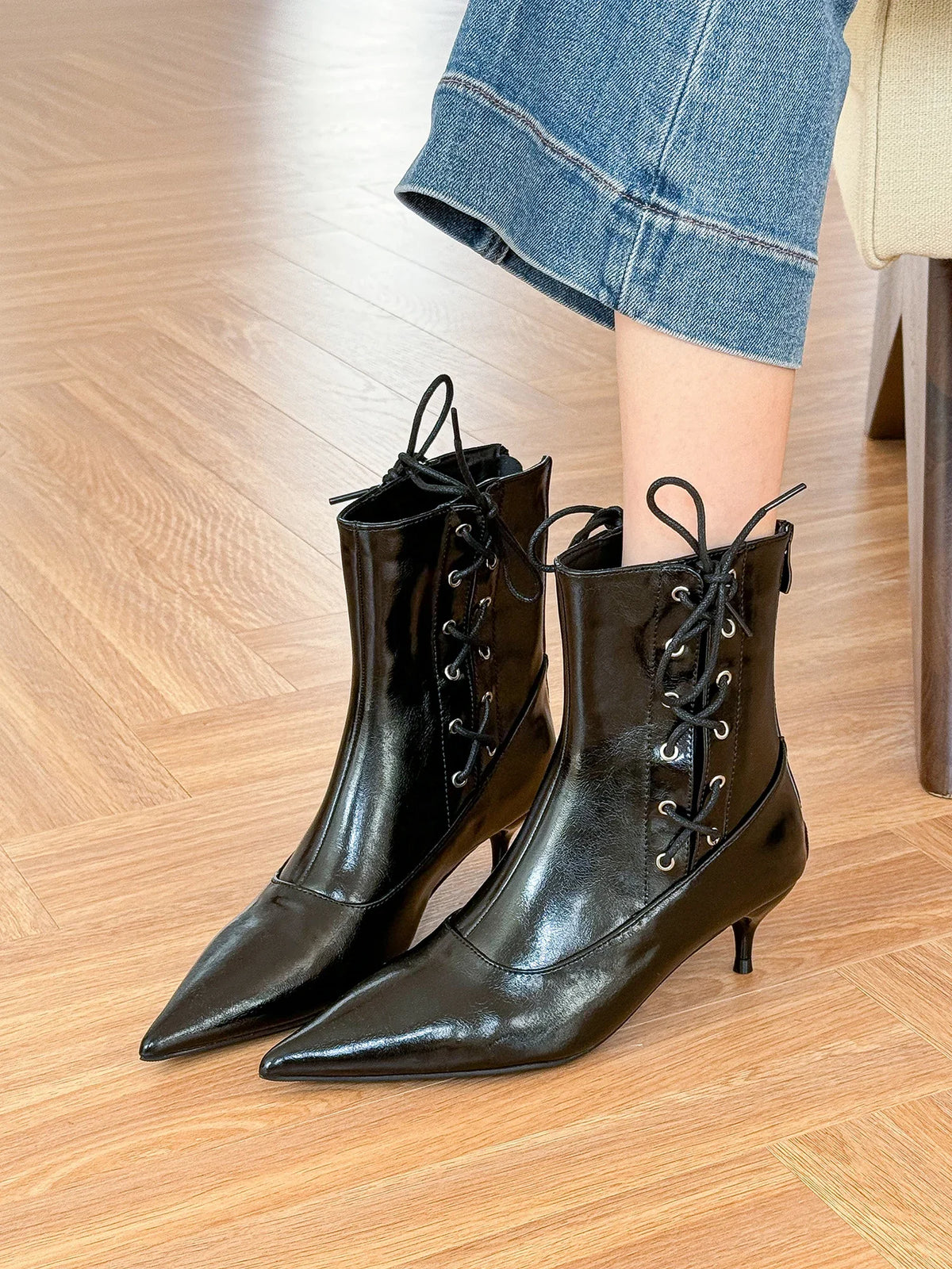 LBSFY  -  New Winter Designer Ankle Boots Women Fashion Sexy Pointed Toe Short Boots Female Cross-tied Elegant High Heel Boots Women