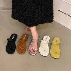 LBSFY -Summer New Brand Women Slippers Fashion Narrow Band Ladies Elegant Slides Flat Heel Outdoor Gladiator Shoes Beach Shoes