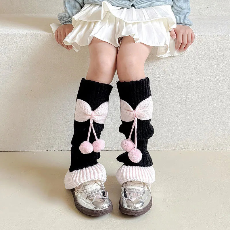 Lbsfy New Children Sweet Bowknot Leg Warmers Lolitas Knitted Socks for Girls Warm Foot Cover Cute Ballet Guards Socks Long Stockings
