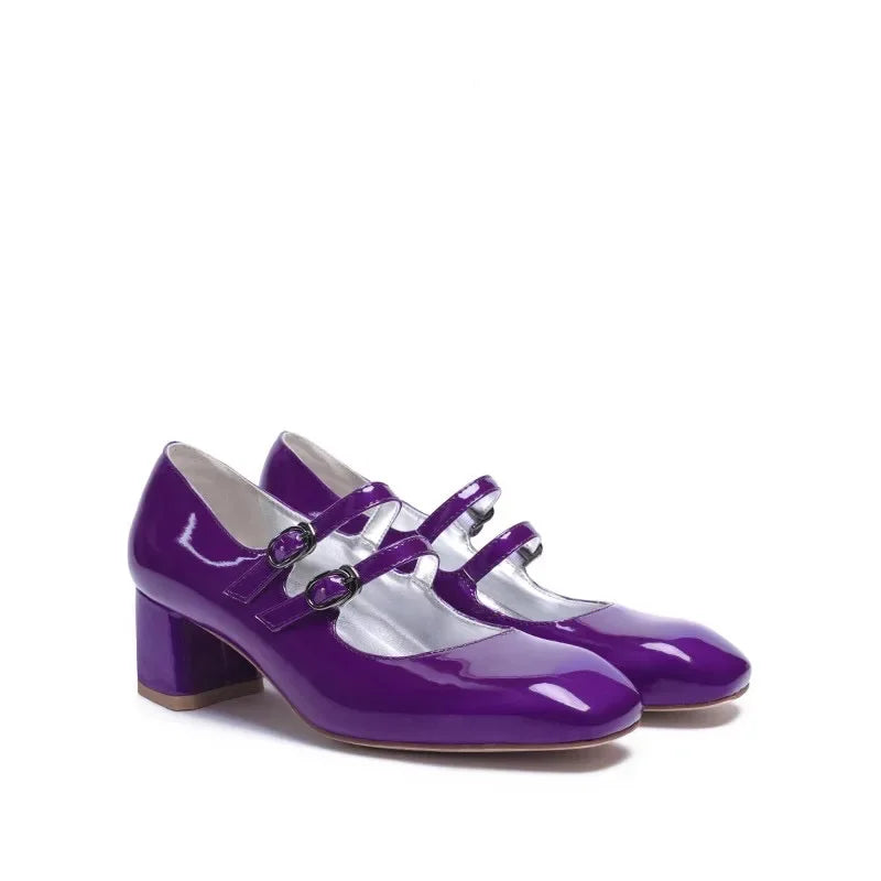 LBSFY  -  Elegant Women's Chunky Heels Mary Jane Shoes Square Toe Double Ankle Strap Pumps for Women Patent Leather High Heels Party Shoes