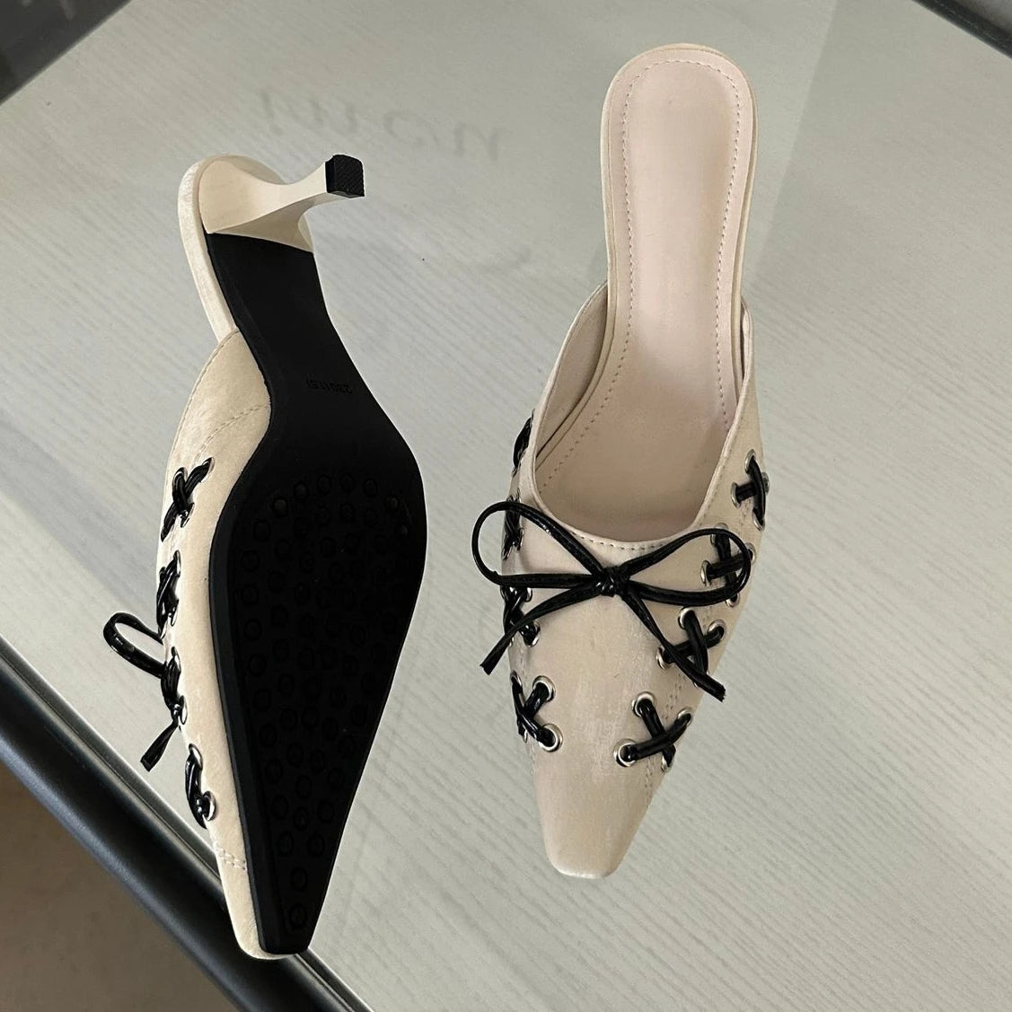 LBSFY  -  Pointed Toe Mueller Slippers Women Fashion High Heels Designer Elegant Slingback Sandals Women Pumps Low Heel Bow Sandals Female