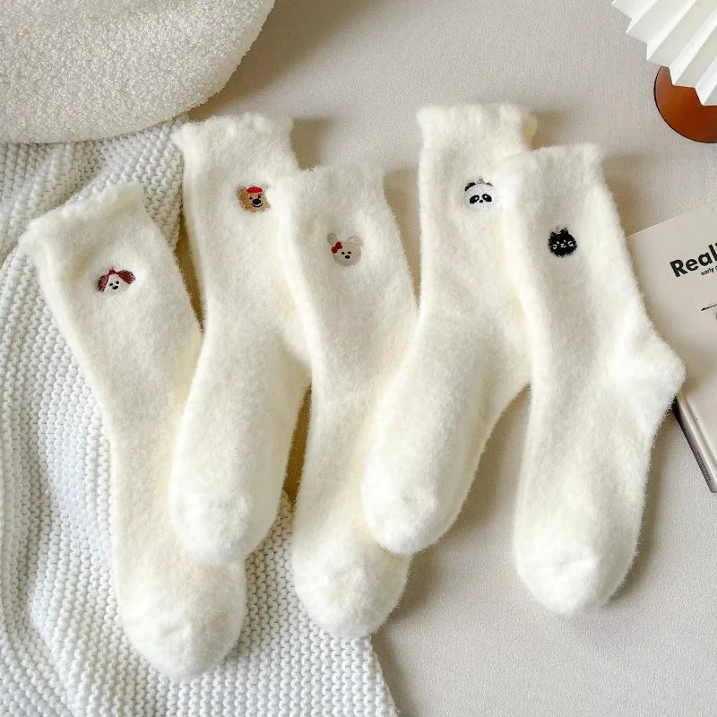 Lbsfy 1/3pairs Cute Mink Fleece Soft Socks for Women Winter Warm Thicken Coral Plush Socks Thermal Snow Home Sleep Floor Kawaii Sock