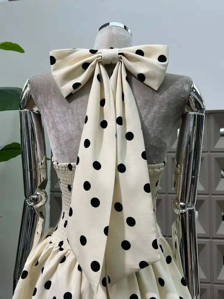 LBSFY -Elegant Dot Halter V-Neck Mini Dress Backless A-Line Gowns Women's Clothing Summer Beach Slimming Holiday Dresses Vestidos