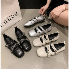 LBSFY -Designer Spring Women Mary Jane Shoes Fashion Square Toe Ladies Comfort Soft Sole Flats Women's Belt buckle Ballerinas Shoes