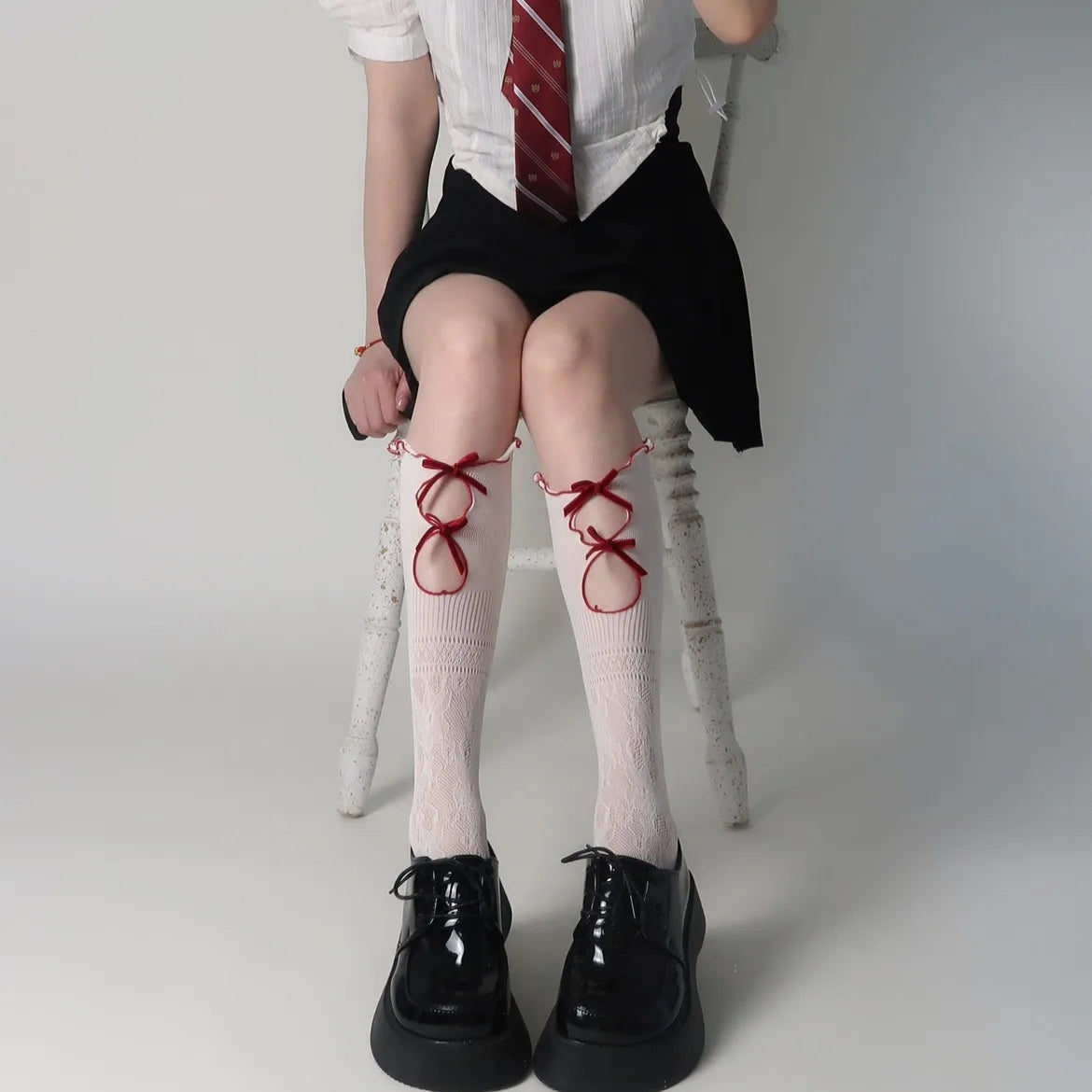 Lbsfy Stockings Woman Summer Bowknot Hollow Cute Lolita Socks Medium Length Black/White Stockings Women Lingerie