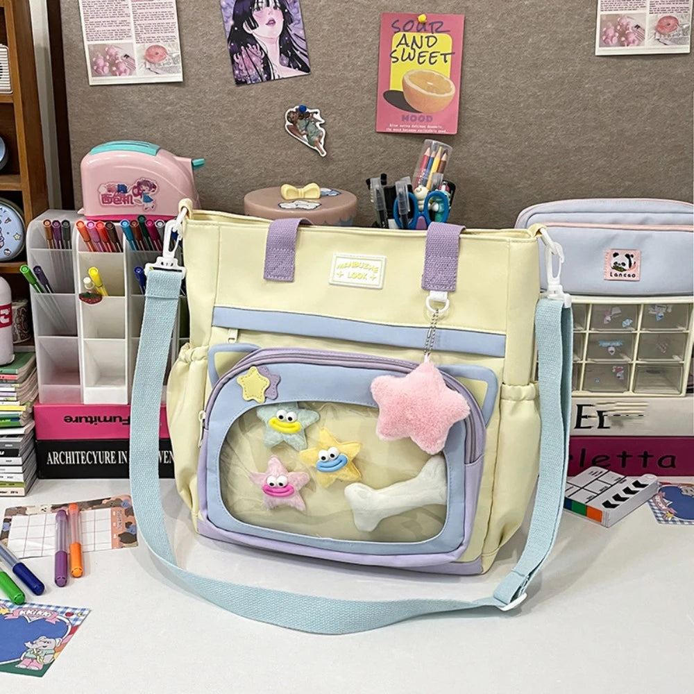 LBSFY -Fashion Japanese Style Transparent Itabag Large Capacity Pvc JK Shoulder Bag Casual Harajuku Canvas Tote Bag Girls