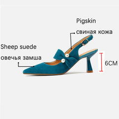 LBSFY  -  New Spring Suede Leather Slingbacks Pumps Fashion Pointed Toe Shallow High Heels Buckle Strap Heels for Women Women Shoes