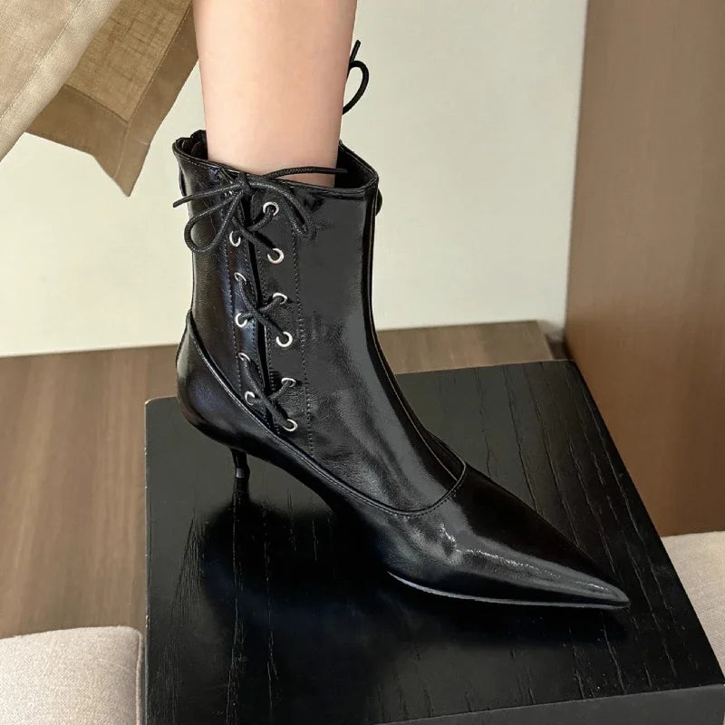 LBSFY  -  New Winter Designer Ankle Boots Women Fashion Sexy Pointed Toe Short Boots Female Cross-tied Elegant High Heel Boots Women