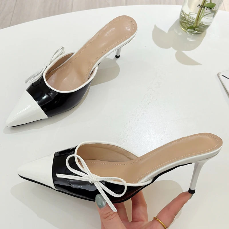 LBSFY  -  2025 Fashion Butterfly-knot Pointed Toe Mule Women Slippers Elegant Thin Heels Party Dress Female Shoes