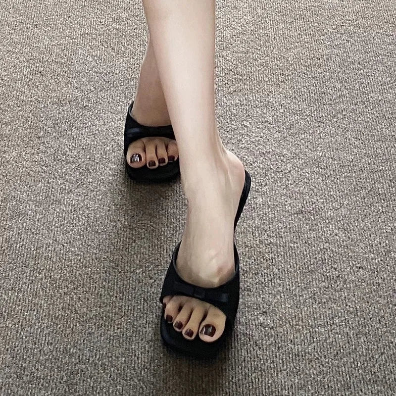 LBSFY -Leopard Slippers Women Wearing Exquisite Summer Haute Couture with Fine Straps Cat Heel Clip Toe Beach Sandals Zapatos Mujer