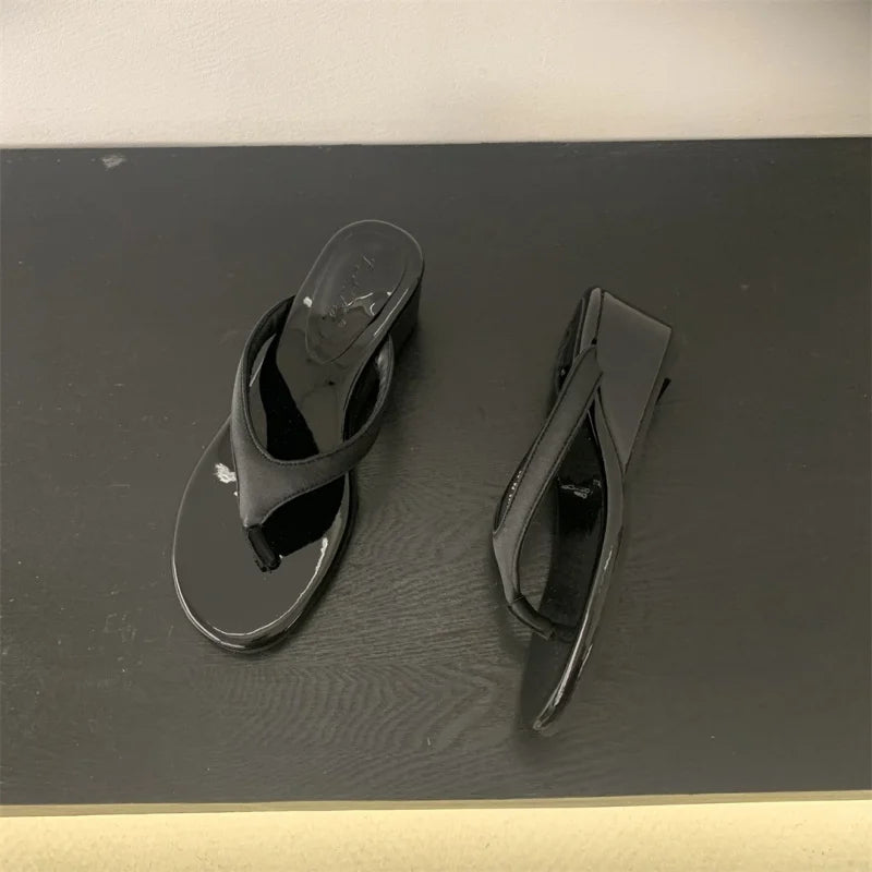 LBSFY  -Summer New Brand Women Slipper Fashion Low Weadge Heel Sandal Narrow Band Outdoor Vaction Beach Slides Shoes