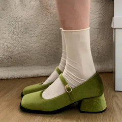 LBSFY  -  Gentle retro French Mary Jane women's shoes 2024 new autumn and winter small square head high heels thick heel shoes