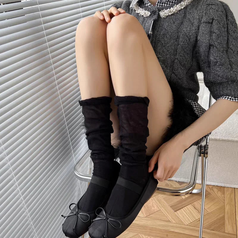 Lbsfy Black White Stockings Women Girls Thigh High Long Socks JK Japanese Leggings Summer Thin Loose Costumes Sweet Ballet Hosiery