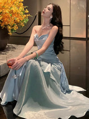 LBSFY -Fashion Spaghetti Strap Elegant Ruffles Women's Long Dresses Sleeveless Princess Party Dress Summer Slim Waist Casual Vestidos