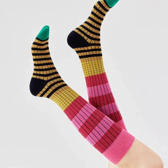 Lbsfy Gradient Striped Autumn Winter Long Socks Woman Colorful Retro Calf Socks Cotton High Tube Stockings Girls Casual Pile Socks