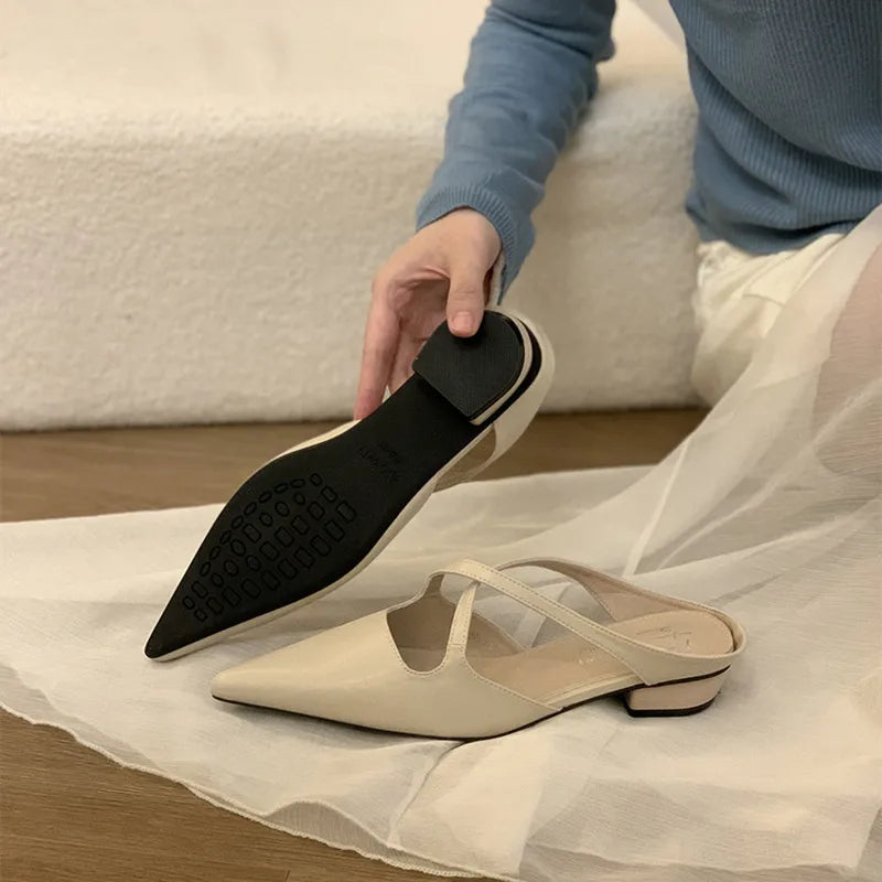 LBSFY -Women Sandals Woman Flat Heel Dress Shoes Retro Pointed Toe Flats Womens Slip On Slippers Mujer