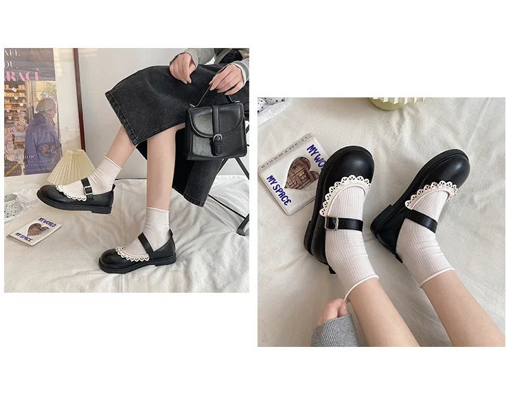 LBSFY -Lace Princess Kawaii Cute Lolita Shoes Student Jk Uniform Shoe Retro Sweet Girls Vintage Black Brown Gothic Round Toe Loafers