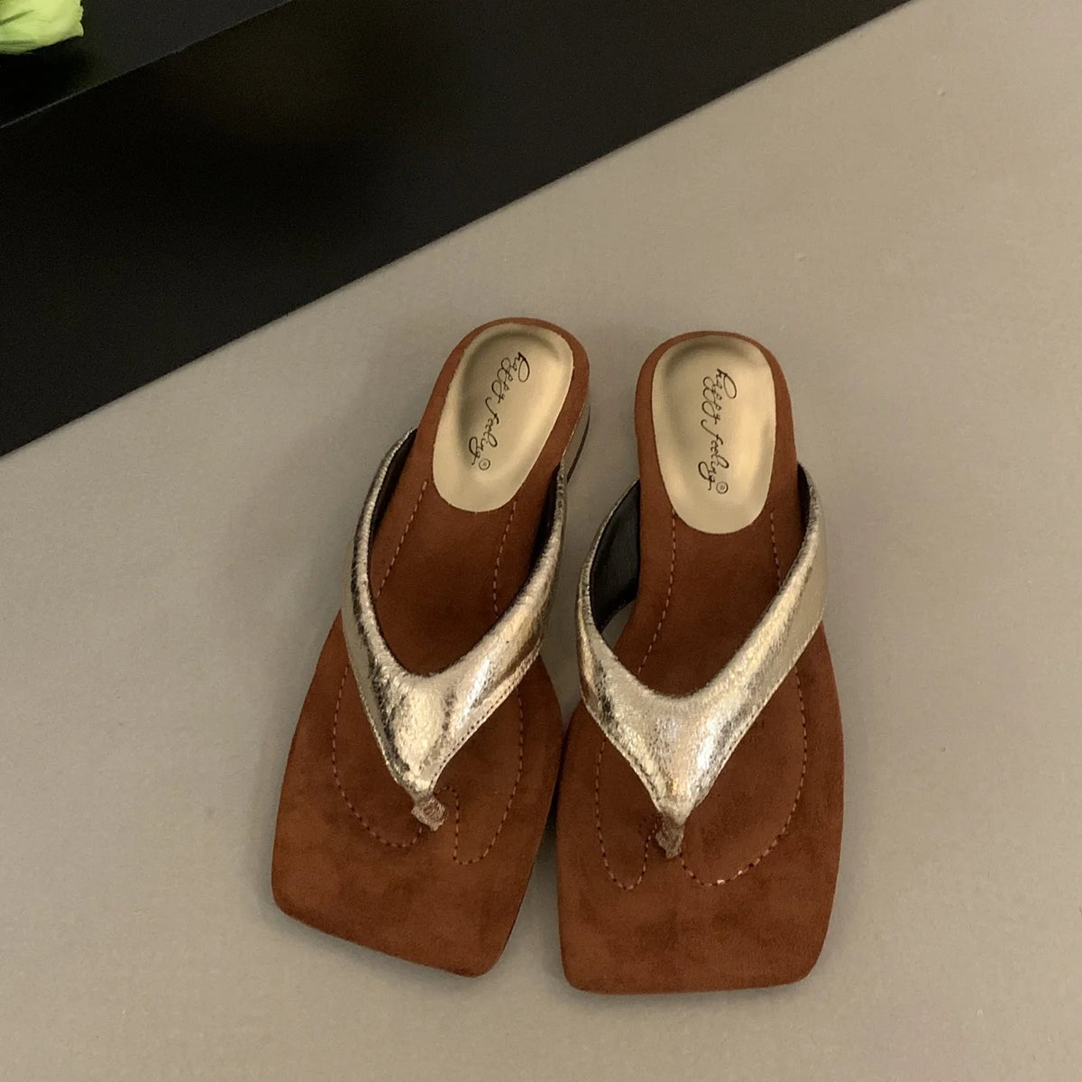 LBSFY - Summer Women Slipper Fashion Narrow Band Ladies Square Heel Outdoor Dress Sandal Elegant Flip Flops Beach Slides