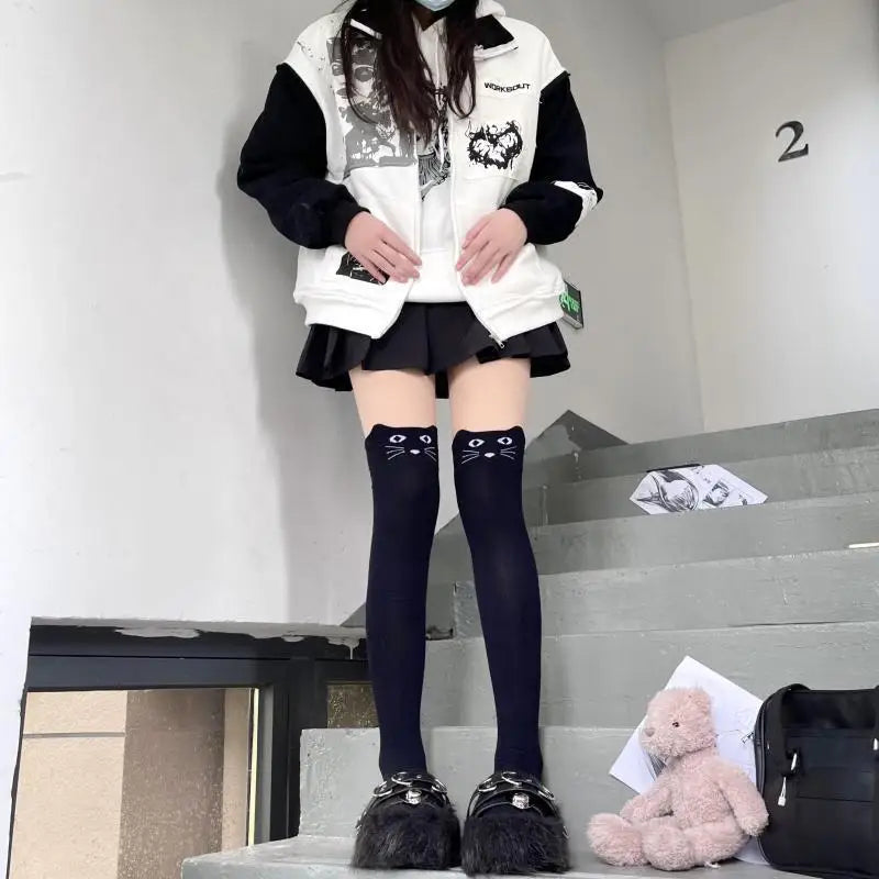 Lbsfy Thigh High Stockings Women Autumn/Winter Kawaii Cat Cartoon Over the Knee Socks Cute knitted Leg Warmers Long Stockings