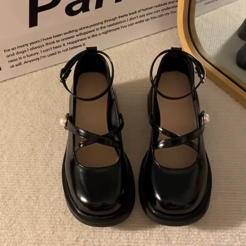 LBSFY -Women Loafers Retro Brown Mary Jane Shoes Women Pu Leather Thick Heels Lolita Shoes Woman Uniform Pumps Ankle Buckle Shoes