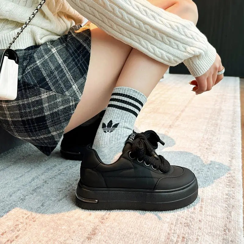 LBSFY  -    New Women Sneakers Lace Up Platform Shoes Spring Summer Casual Shoes Fashion Ladies Thick Bottom Flats