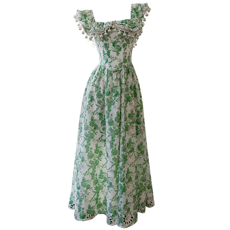 LBSFY -Fashion Lotus Leaf Edge Dress Women's Square Collar Flying Sleeve Slim Dresses 2025 Summer New Tide