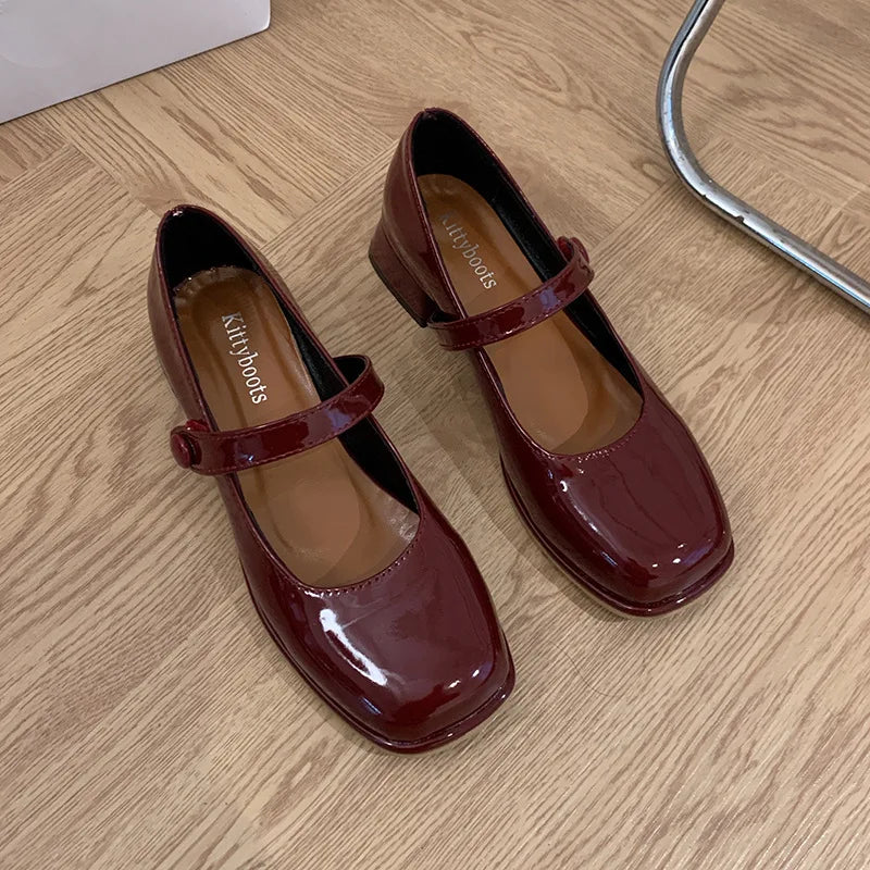 LBSFY -Mary Jane Shoes British Style Patent Leather Single Shoes Chunky Heels Lolita Shoes School Uniform Student Girls Leather Shoes