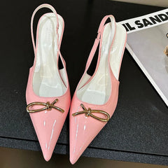 LBSFY  -  Sexy Patent Leather Pointed Toe Pumps Women Bow Hollow Fashion Party Dress Shoes Designer Slingbacks High Heel Sandals Female