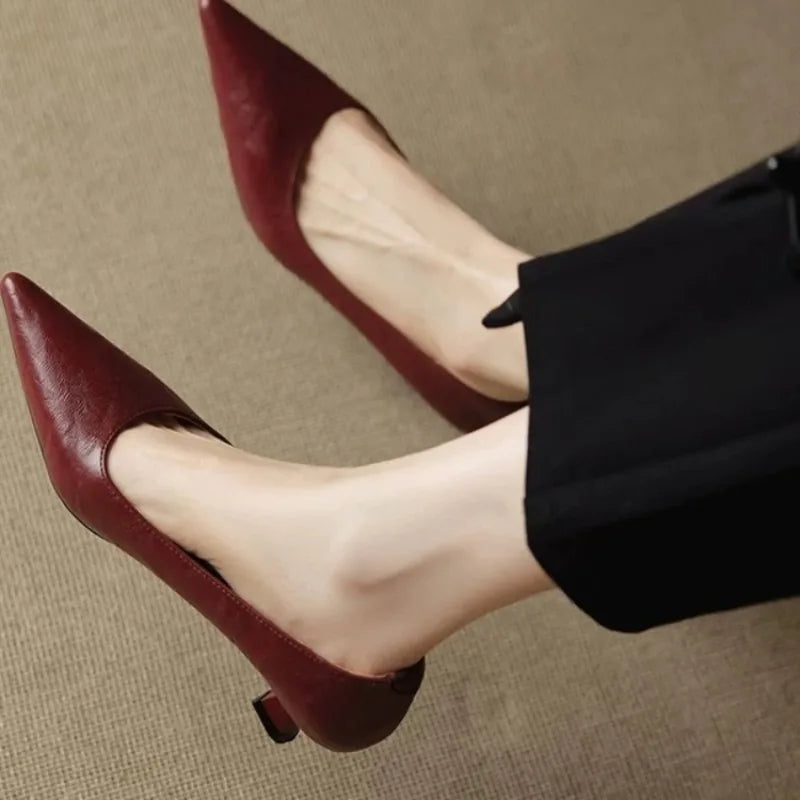 LBSFY -New Style Fashion Women's Leather Shoes Pointed Toe Women Pumps Shoes for Women High Heels Loafers Fashion Concise Ladies Shoes