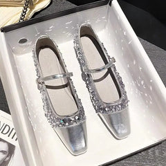 LBSFY  -  2024 Spring Bling Flats Shoes Women Fashion Shallow Ladies Mary Jane Moccasin Flats Girl Square Toe Ballerinas Shoes Female