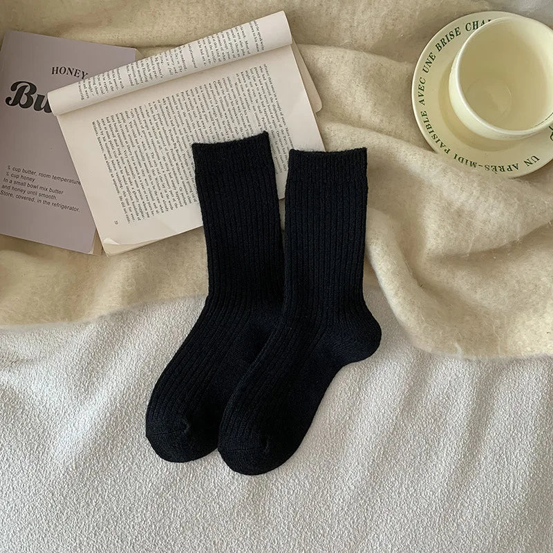 Lbsfy Warm Autumn Cashmere Thick Wool White Socks Women Winter Thicken Warm Harajuku Socks Cute Thermal Japanese Fashion Solid Color