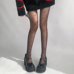 Lbsfy Pantyhose Woman Ultra thin Red Heart-shaped Dots Sexy Stockings Breathable Comfortable Long Black Stockings for Women