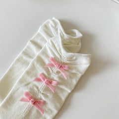 Lbsfy Spring and Autumn Socks Woman Solid Color Bowknot Sweet Lolita Black White Socks for Women
