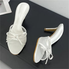 LBSFY -Fashion Butterfly-knot Breathable Holes Mesh Open Toe Woman Slippers Summer Thin High Heels Party Dress Shoes