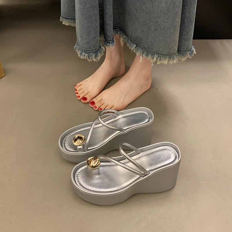 LBSFY - Summer Platform Wedges Heel Women Flip Flop Fashion Clip Toe Slippers Shoes Beach Vacation Female Slides