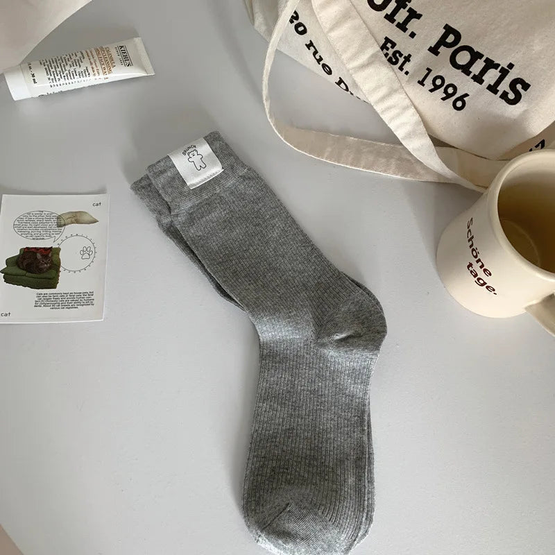 Lbsfy Women's Socks Korean Style Trendy Breathable Casual Dots Cartoon Crew Socks For Girls Novelty Color Warm Socks Comfortable Soft
