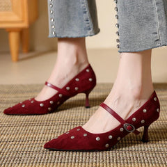 LBSFY  -  Rivet Designer High Heels Women Pointed Toe Elegant Office Women Shoes Spring Autumn Fashion Suede Low Heel Mules Pumps Women