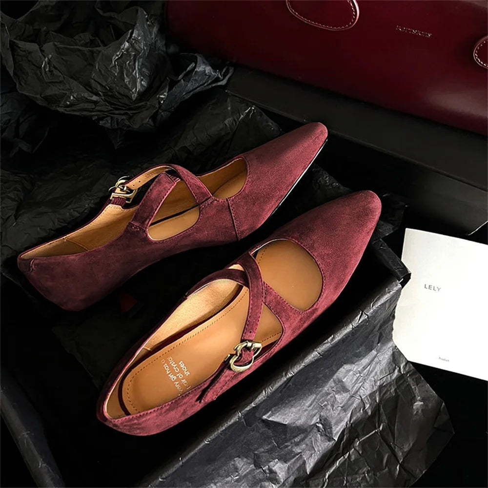 LBSFY  -   Retro Women Suede Leather Pointed Toe Pumps Buckles Spring Summer Party Wedding Shoes Woman High Heeled Prom Pumps