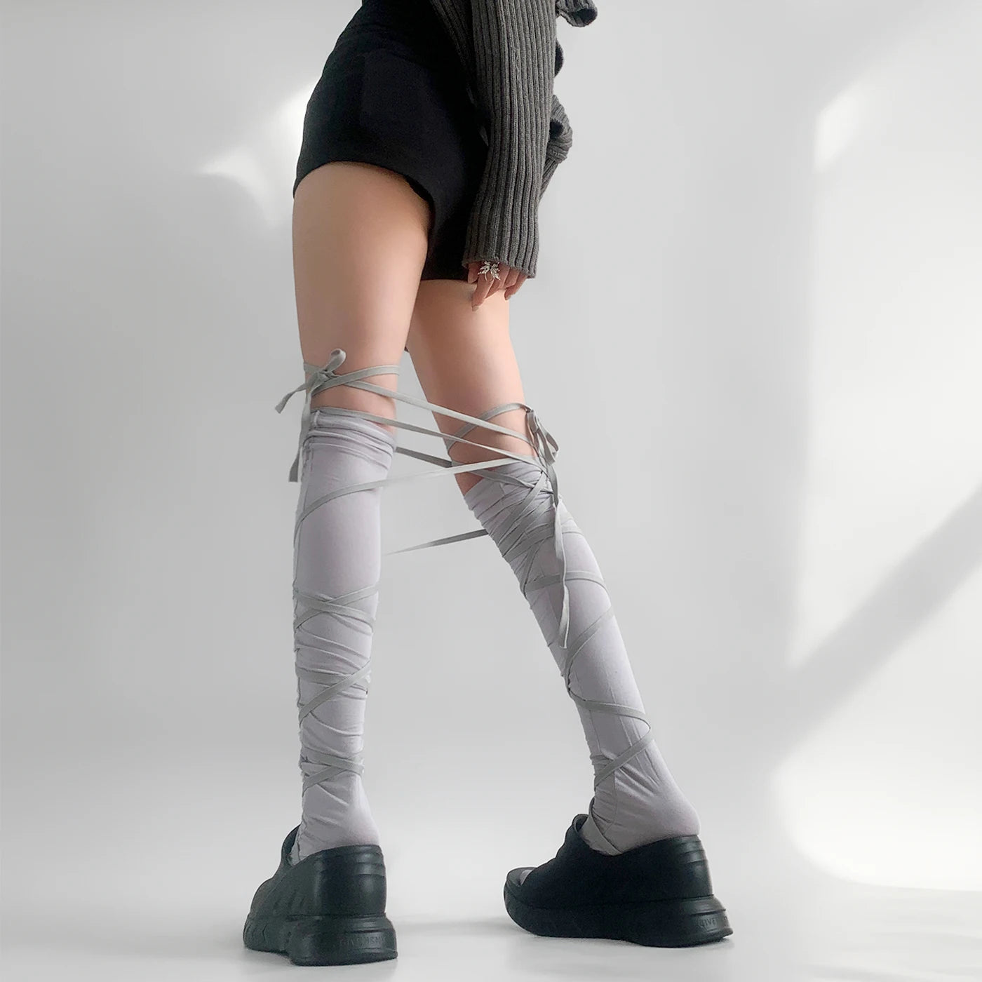 Lbsfy Punk Women Calf Tie Leg Cover socks Ballet Strappy Calf Socks Thin Stocking Y2K Lolita Gothic Japanese JK Club Cosplay Socks