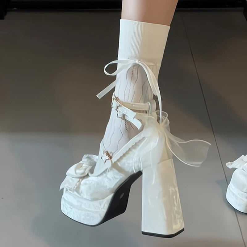LBSFY -Platform High Heel Women's Mary Jane Shoes Fashion Butterfly-knot Shoes Spring Autumn Wedding Party Shoes