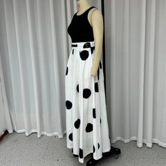 LBSFY  -  2024 Two Piece Set Women Summer Office Chic Solid Sleeveless Round Neck Vest Top Loose Polka Dot Printed Long Skirt Sets