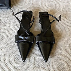 Lbsfy Fashion Small Low Heel Sandals Women Summer Sexy Pointed Toe Slingbacks Mules High Heels Elegant Bow Cross Strap Women Pumps