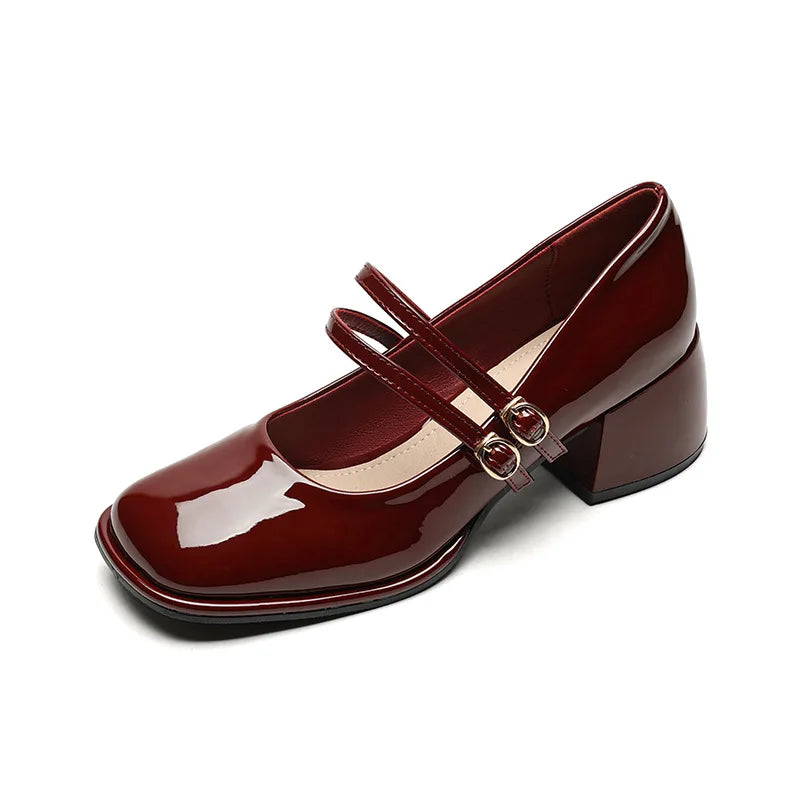 LBSFY -Spring Women's Shoes Ladies High Heels Casual Mary Janes White Square Toe Shallow Mouth Design 41-43 Retro Single Shoe