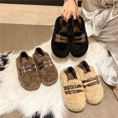 LBSFY -New Style Fashion Women Shearling Flats Furry Lambswool Mocasines Warm Cotton Shoes Ladies Slip on Sheep Fur Lined Loafers