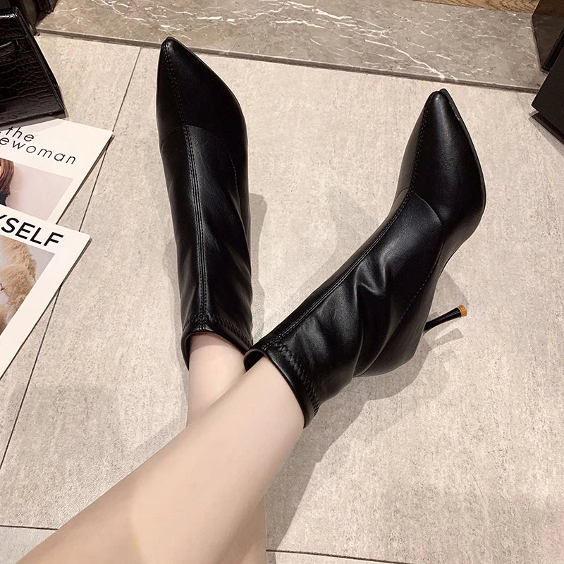 LBSFY -New Style Luxury Women's Fashion Ankle Boots Pointed Toe Stretch Boots Autumn Stiletto Socks Boots High Heels Ladies Shoes