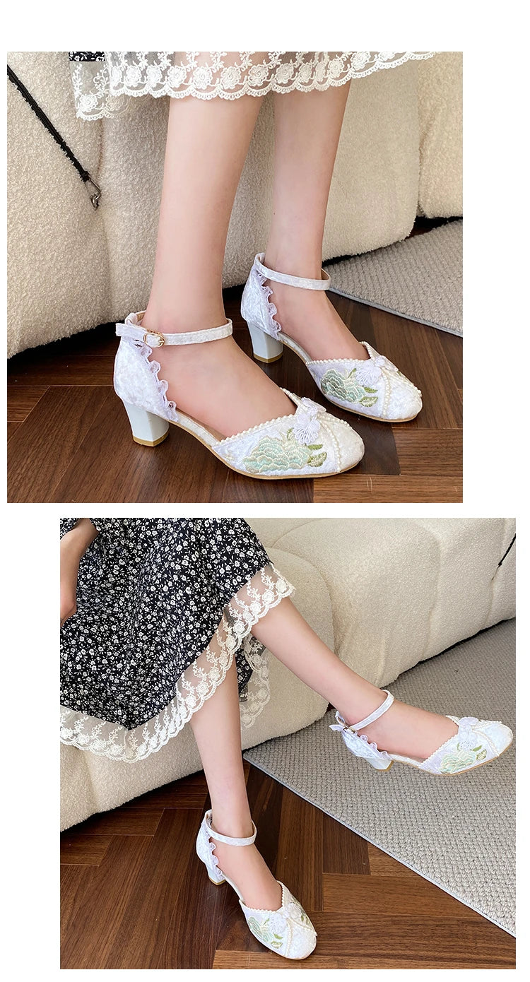 LBSFY -New Women Dress Shoes High Heels Mary Janes Shoes Denim Pumps Ankle Strap Ladies Shoe Office Zapatos Mujer