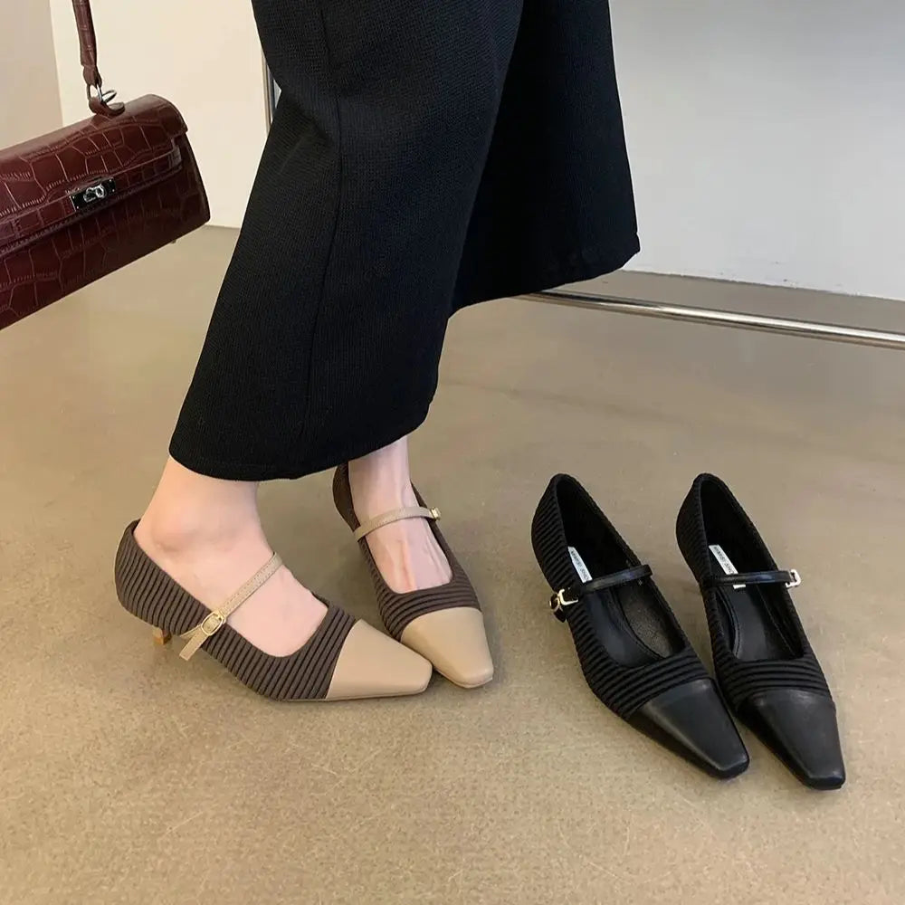 LBSFY  -  Black/Brown Women Pumps Round Toe Shallow Slip On Thin High Heels Spring Autumn Office Dress Shoes Woman Sexy Pumps Size 35-39